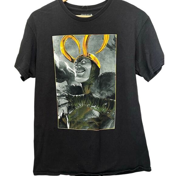 Marvel Bioworld Loki Golden Horns Graphic T Shirt Mens Large Black Short Sleeve - Picture 1 of 4